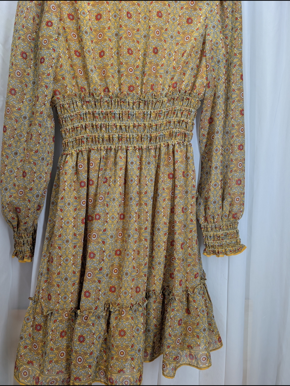 Max Studio Floral Smocked Waist Mini Dress Size Small Boho Cottagecore - Picture 12 of 12